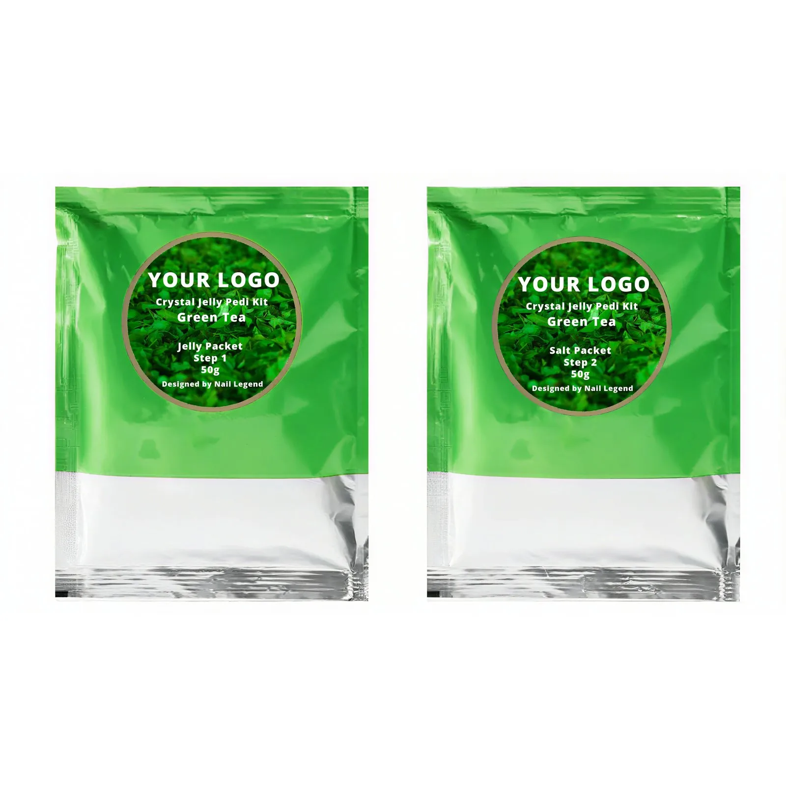 Custom Scented Green Tea Keratin Care Pedicure Moisturizing Relaxing Crystal Jelly Salt – Private Label OEM V7 Kit Manufacturer | Nail Legend B2B