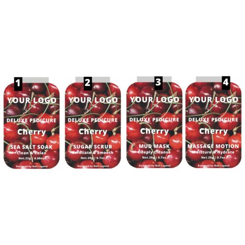 4 in 1 Deluxe Vegan Pedicure Kit Box Salt Soak Sugar Scrub Mud Mask Massage Motion Cherry – Private Label OEM V7 Kit Manufacturer | Nail Legend B2B