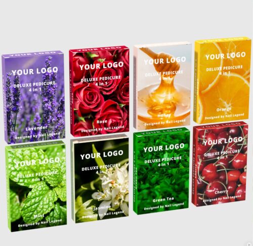 4 in 1 Deluxe Pedicure Kit in a Box, Salt Soak, Sugar Scrub, Mud Mask, Massage Motion, – Private Label OEM V7 Kit Manufacturer | Nail Legend B2B