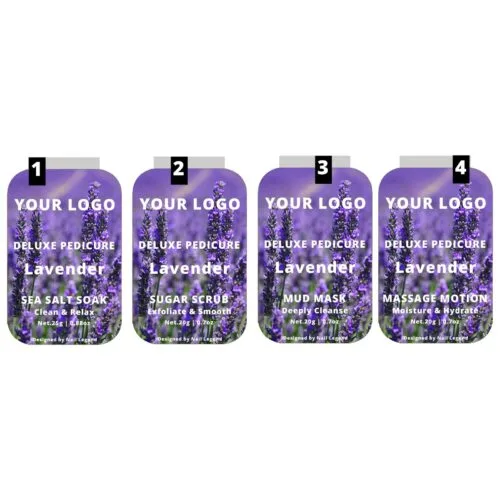 4 in 1 Deluxe Vegan Pedicure Kit Box Spa Professional Use with Salt Soak Sugar Scrub Mud – Private Label OEM V7 Kit Manufacturer | Nail Legend B2B