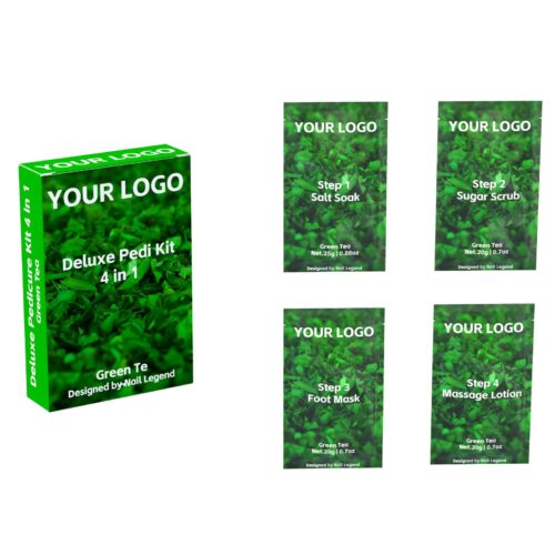 4-in-1 Vegan Deluxe Pedicure Kit Box with Sea Salt Sugar Scrub Mud Mask Massage Motion – Private Label OEM V7 Kit Manufacturer | Nail Legend B2B