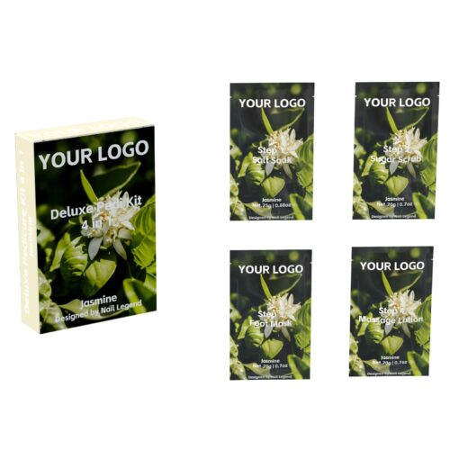 4 in 1 Deluxe Vegan Pedicure Kit Box Professional Spa Use with Salt Soak Sugar Scrub Mud – Private Label OEM V7 Kit Manufacturer | Nail Legend B2B