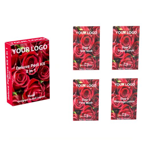 4 in 1 Deluxe Vegan Pedicure Kit in Box Spa Professional Salt Soak Sugar Scrub Mud Mask – Private Label OEM V7 Kit Manufacturer | Nail Legend B2B