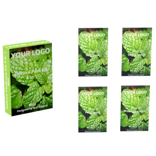 4 in 1 Deluxe Vegan Pedicure Kit in Box Spa Professional Salt Soak Sugar Scrub Mud Mask – Private Label OEM V7 Kit Manufacturer | Nail Legend B2B