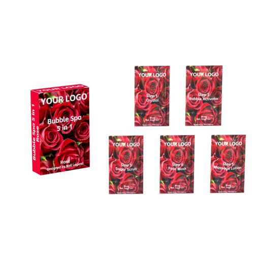 Rose Bubble Spa 5 in 1, Crystal, Activator, Sugar Scrub, Foot Mask, Massage Lotion, – Private Label OEM V7 Kit Manufacturer | Nail Legend B2B