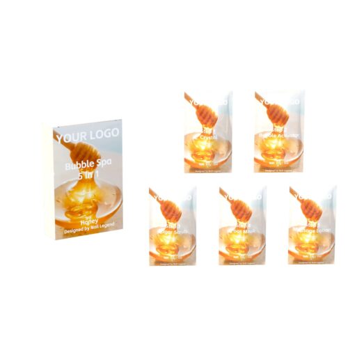 Honey Bubble Spa 5 in 1, Crystal, Activator, Sugar Scrub, Foot Mask, Massage Lotion, – Private Label OEM V7 Kit Manufacturer | Nail Legend B2B