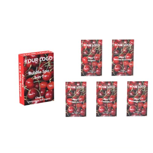 Cherry Bubble Spa Herbal Organic 5 in 1 Crystal Activator Sugar Scrub Foot Mask Massage – Private Label OEM V7 Kit Manufacturer | Nail Legend B2B