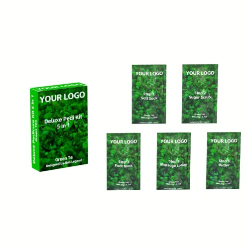 Deluxe Organic Herbal Vegan Pedicure Kit 5-in-1 Salt Soak Sugar Scrub Foot Mask Massage – Private Label OEM V7 Kit Manufacturer | Nail Legend B2B