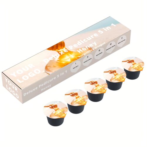 5 in 1 Deluxe Vegan Pedicure Kit Spa Professional Salt Soak Sugar Scrub Mud Mask Massage – Private Label OEM V7 Kit Manufacturer | Nail Legend B2B