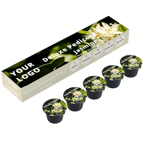 5-in-1 Deluxe Vegan Pedicure Kit Salt Soak Sugar Scrub Mud Mask Massage Cream Butter – Private Label OEM V7 Kit Manufacturer | Nail Legend B2B