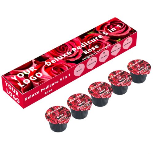 5 in 1 Vegan Deluxe Pedicure Kit Organic Salt Soak Sugar Scrub Mud Mask Massage Cream – Private Label OEM V7 Kit Manufacturer | Nail Legend B2B