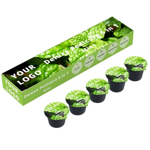 5 in 1 Deluxe Pedicure Kit, Salt Soak, Sugar Scrub, Mud Mask, Massage Cream, Butter, Mint – Private Label OEM V7 Kit Manufacturer | Nail Legend B2B