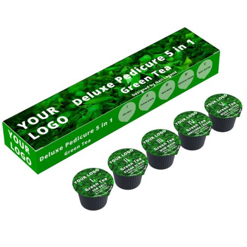 5-in-1 Deluxe Vegan Pedicure Kit Salt Soak Sugar Scrub Mud Mask Massage Cream Butter – Private Label OEM V7 Kit Manufacturer | Nail Legend B2B