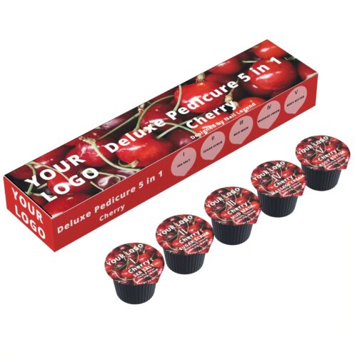5 1 Deluxe Vegan Pedicure Kit Salt Soak Sugar Scrub Mud Mask Massage Cream Butter Cherry – Private Label OEM V7 Kit Manufacturer | Nail Legend B2B