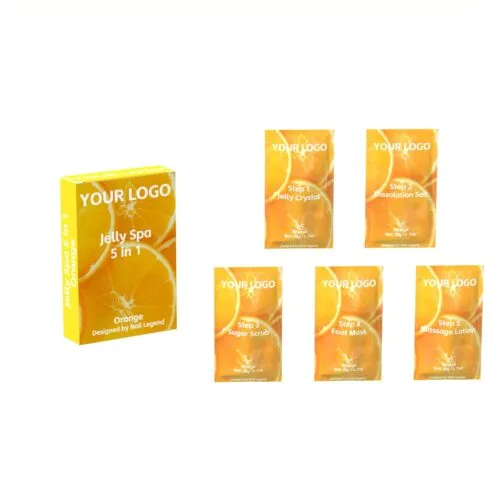 Professional Spa Use Orange Jelly 5 in 1 Organic Vegan Crystal Dissolution Salt Sugar – Private Label OEM V7 Kit Manufacturer | Nail Legend B2B