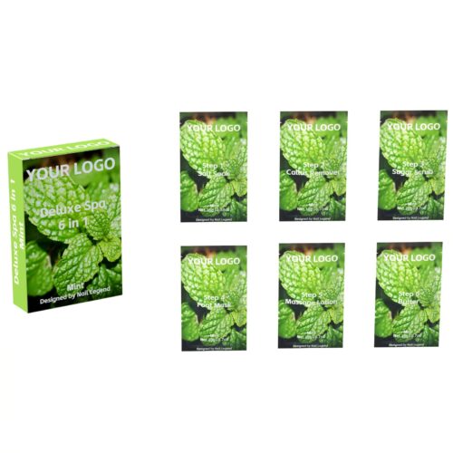 Mint Deluxe Spa 6-in-1 Herbal Vegan Professional Use Salt Soak Callus Remover Sugar Scrub – Private Label OEM V7 Kit Manufacturer | Nail Legend B2B