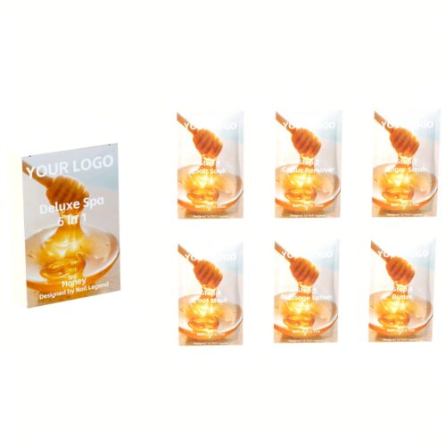 Honey Deluxe Spa 6-in-1 Professional Use Salt Soak Callus Remover Sugar Scrub Foot Mask – Private Label OEM V7 Kit Manufacturer | Nail Legend B2B