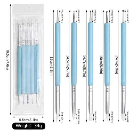Dual-Head 5-Piece Nail Art Dotting Pen Set Flower Rhinestone Silicone & Dual-Use Carving – Private Label OEM V4 Consumable Manufacturer | Nail Legend B2B
