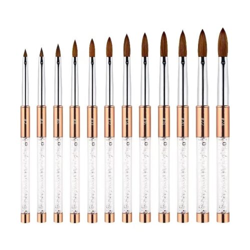 Private Label Kolinsky Gel Nail Art Brush Set Rose Gold Metal Handle Diamond Professional – Private Label OEM V4 Consumable Manufacturer | Nail Legend B2B