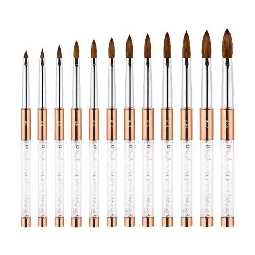 Private Label Kolinsky Gel Nail Art Brush Set Rose Gold Metal Handle Diamond Professional – Private Label OEM V4 Consumable Manufacturer | Nail Legend B2B