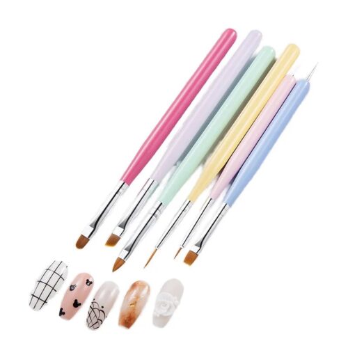 6pcs Macaroon Color Nail Art Brushes Set Nylon Acrylic Gel Painting Professional Manicure – Private Label OEM V4 Consumable Manufacturer | Nail Legend B2B