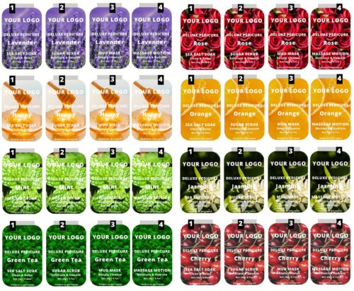 4 in 1 Deluxe Pedicure Kit in a Box, Salt Soak, Sugar Scrub, Mud Mask, Massage Motion, – product detail view, wholesale