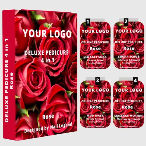 4 in 1 Deluxe Vegan Pedicure Kit in Box Spa Professional Salt Soak Sugar Scrub Mud Mask – product detail view, wholesale