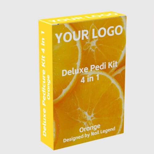 4 in 1 Vegan Deluxe Pedicure Kit Box Salt Soak Sugar Scrub Mud Mask Massage Motion Orange – product detail view, wholesale