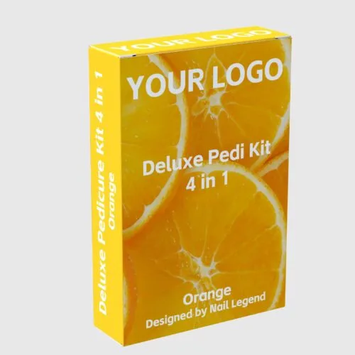 4 in 1 Vegan Deluxe Pedicure Kit Box Salt Soak Sugar Scrub Mud Mask Massage Motion Orange – product detail view, wholesale