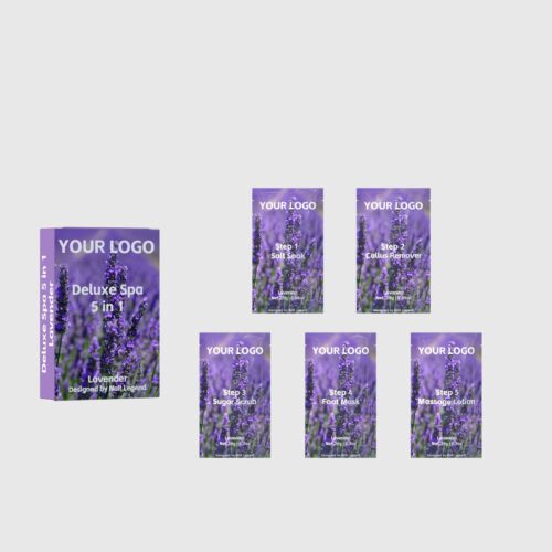 Deluxe Spa Kit 5 in 1, Salt Soak, Callus Remover, Sugar Scrub, Foot Mask, Massage Motion, – product detail view, wholesale