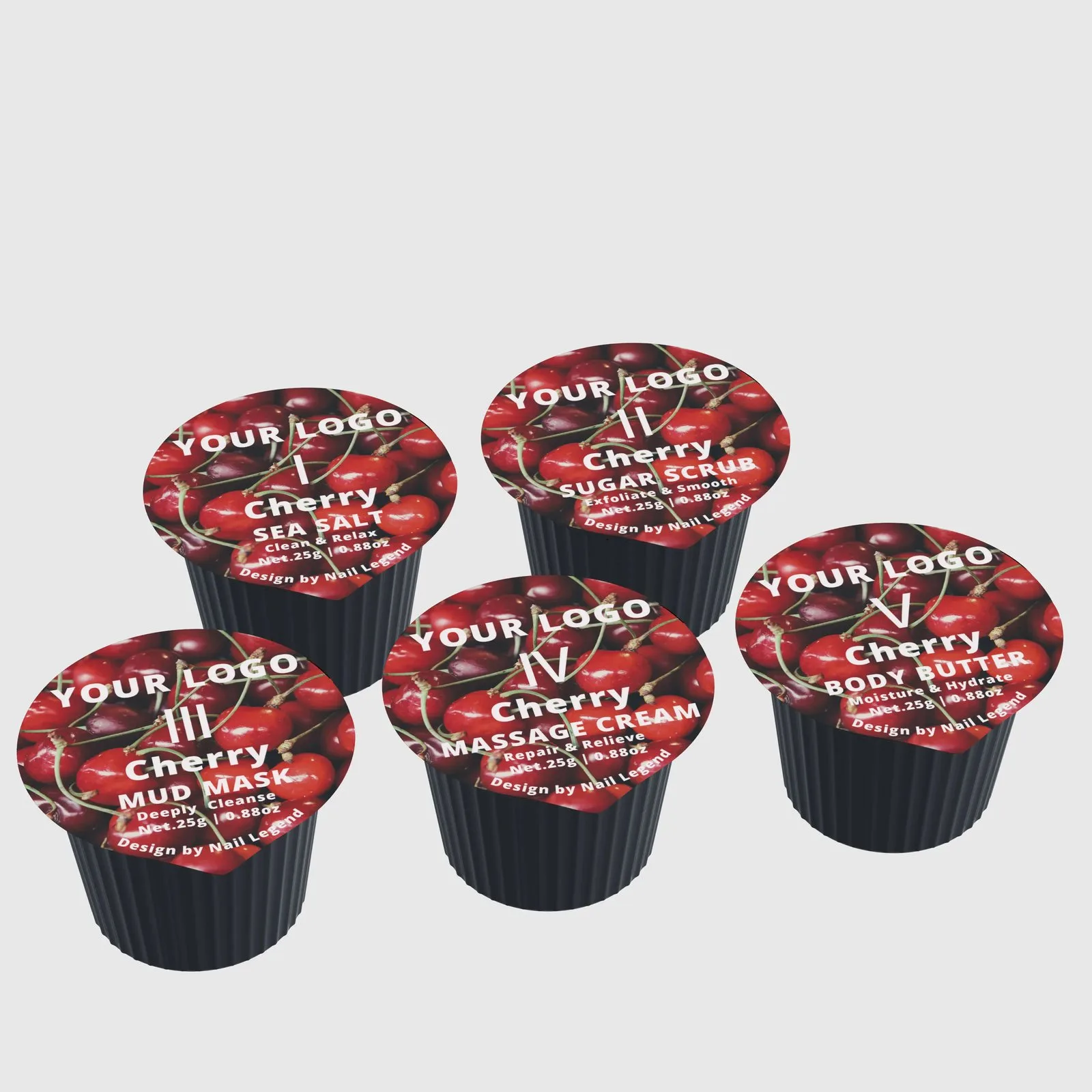5 1 Deluxe Vegan Pedicure Kit Salt Soak Sugar Scrub Mud Mask Massage Cream Butter Cherry – product detail view, wholesale