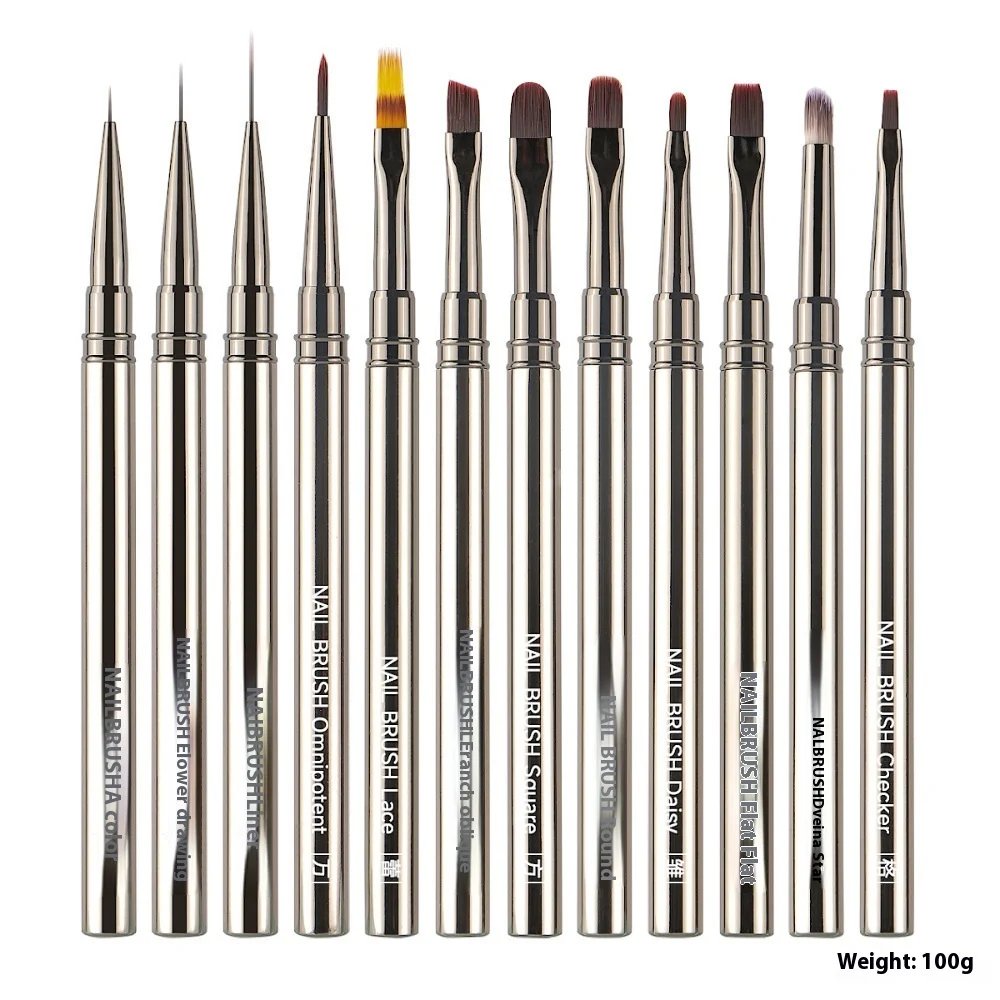 Special UV Pen Set for Nail Art Metal Rod with Crimped Ferrule Nylon Brush Flower Art – product detail view, wholesale