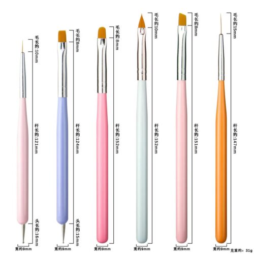 6pcs Macaroon Color Nail Art Brushes Set Nylon Acrylic Gel Painting Professional Manicure – product detail view, wholesale