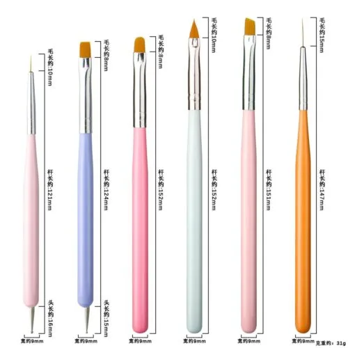 6pcs Macaroon Color Nail Art Brushes Set Nylon Acrylic Gel Painting Professional Manicure – product detail view, wholesale