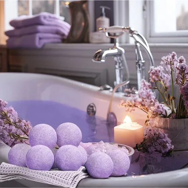 Luxury Lavender Scented Organic Bath Bombs 60 Pcs/Jar Silk Screen Printed Custom – material and finish closeup