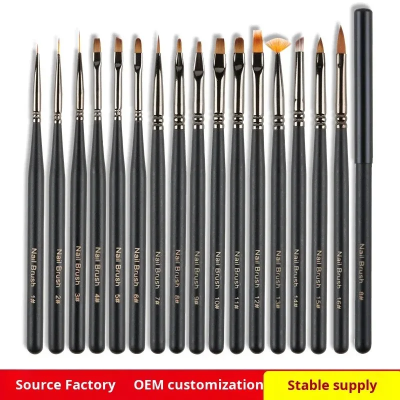 Wholesale 16Pcs Japanese Style Nail Art Brush Set Wood Handle Drawing Liner Pen With – material and finish closeup