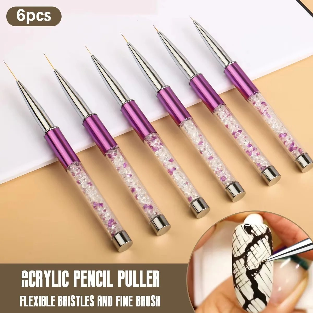 Professional Japanese Nylon Hair Liner & Needle Tube Type Painting Pen Purple Drill Rod – material and finish closeup
