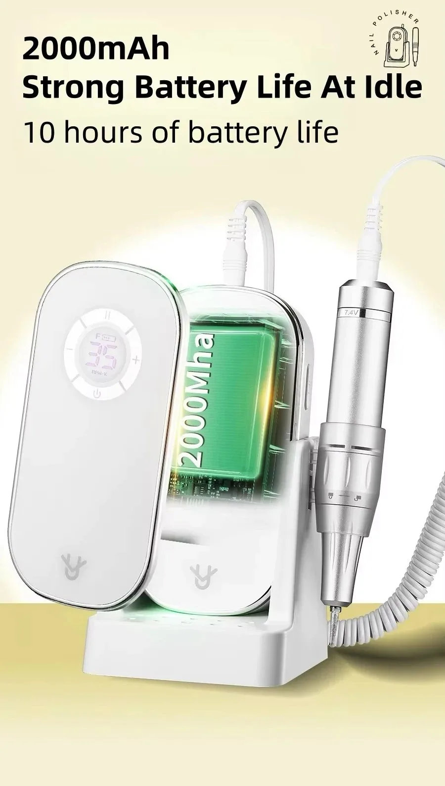 UV207 Rechargeable Nail Drill Durable Plastic Electric Polish Remover with - Professional Na... – brushless motor and bit interface closeup