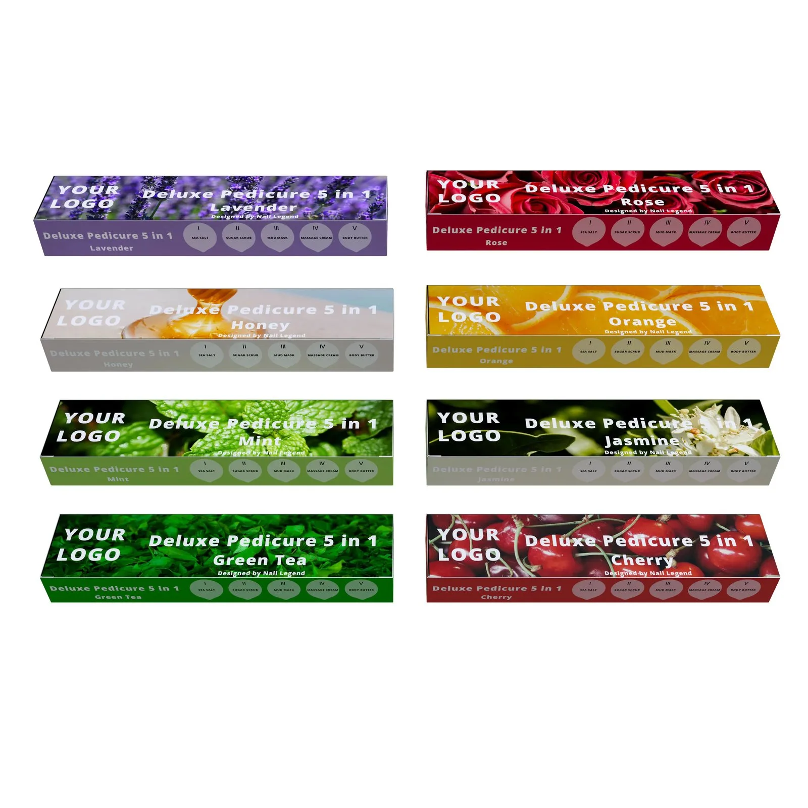 5 1 Deluxe Vegan Pedicure Kit Salt Soak Sugar Scrub Mud Mask Massage Cream Butter Cherry – professional salon use reference, B2B wholesale