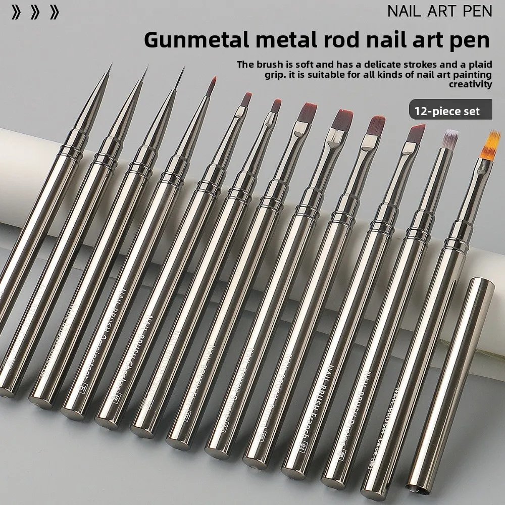 Special UV Pen Set for Nail Art Metal Rod with Crimped Ferrule Nylon Brush Flower Art – professional salon use reference, B2B wholesale