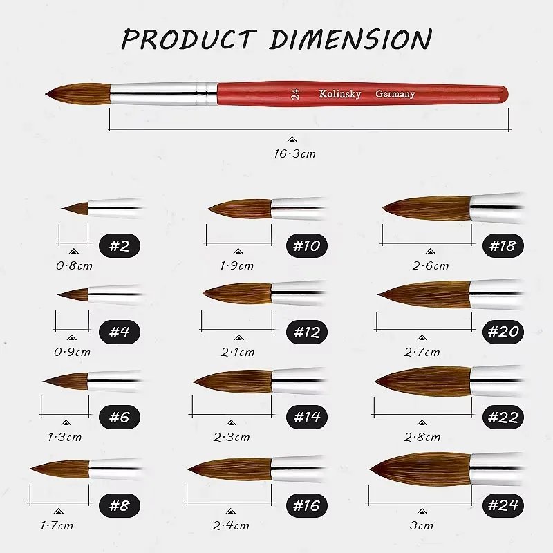 French Nail Art Tool 100% Pure Animal Hair Acrylic Brush Kolinsky Crimped Wood Handle Soft – professional salon use reference, B2B wholesale