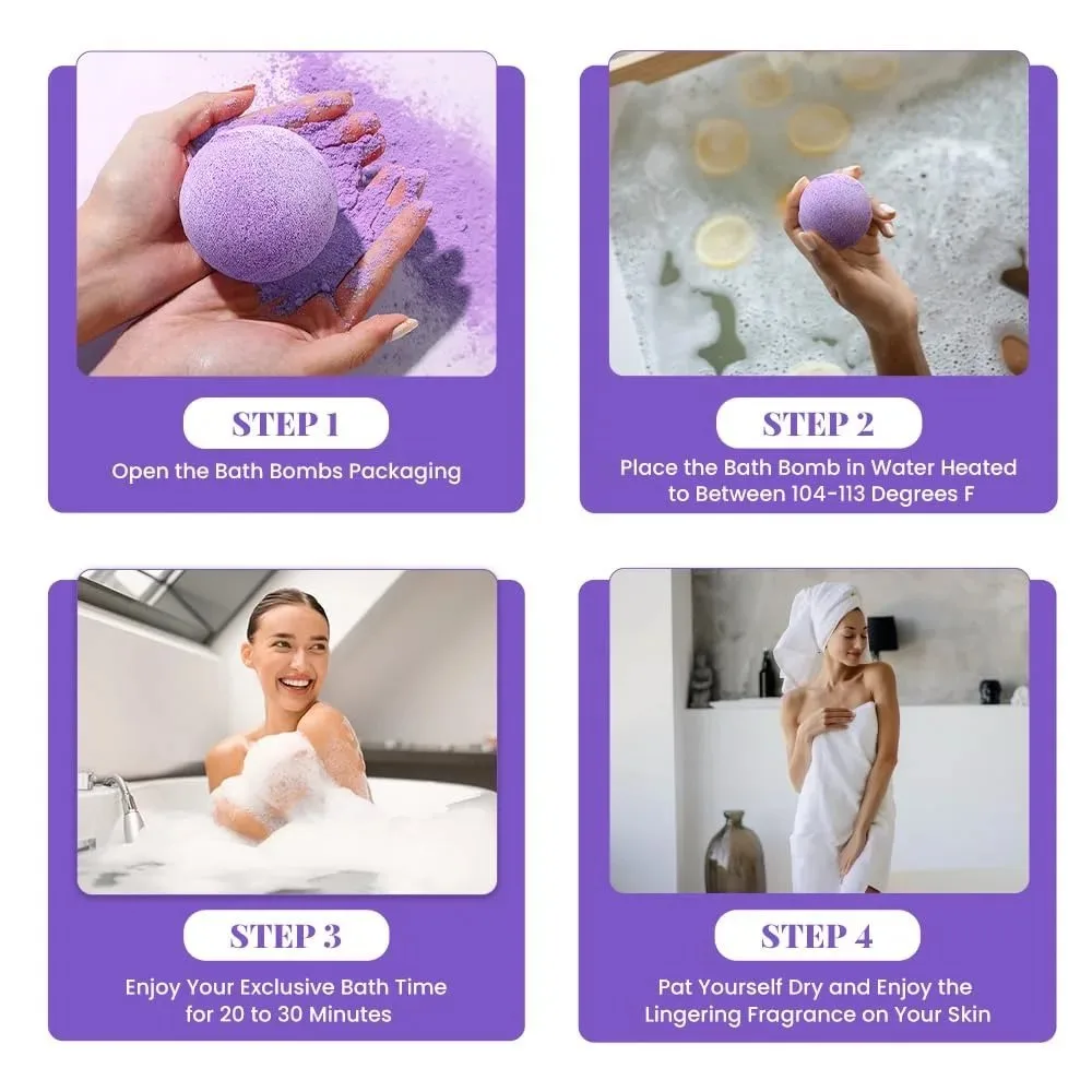 Luxury Lavender Scented Organic Bath Bombs 60 Pcs/Jar Silk Screen Printed Custom – custom packaging and private label branding