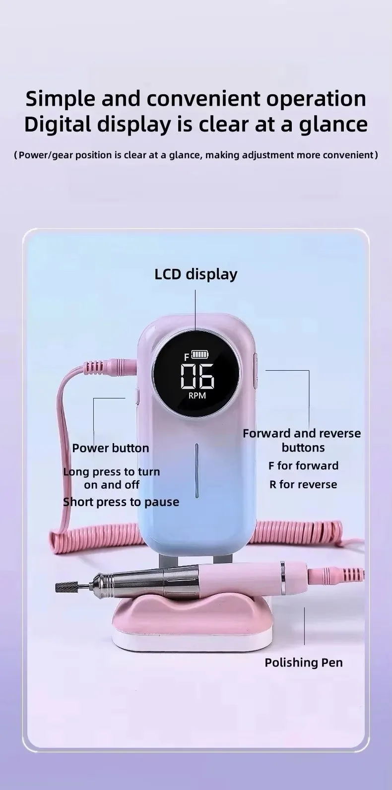 UV805 Rechargeable 25000rpm Hollow Cup Nail Drill Durable Plastic with - Professional Nail D... – custom packaging and private label branding