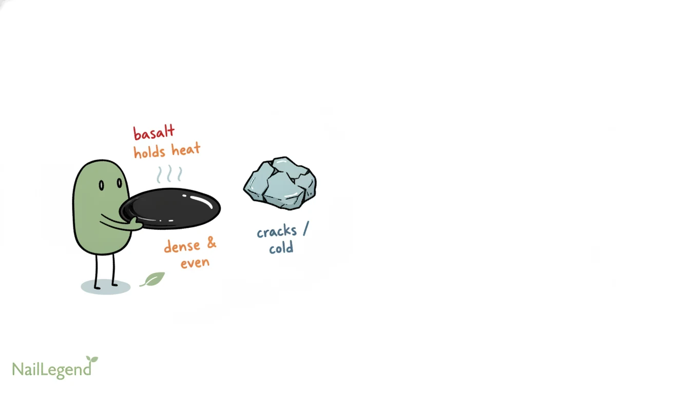 Why basalt for hot stone massage — dense basalt holds heat evenly while ordinary stones crack and cool
