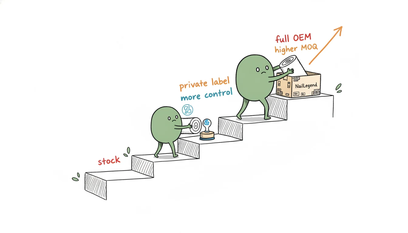 Three ways to source non-woven disposables: stock, private label, and full OEM — more control and higher MOQ as you climb