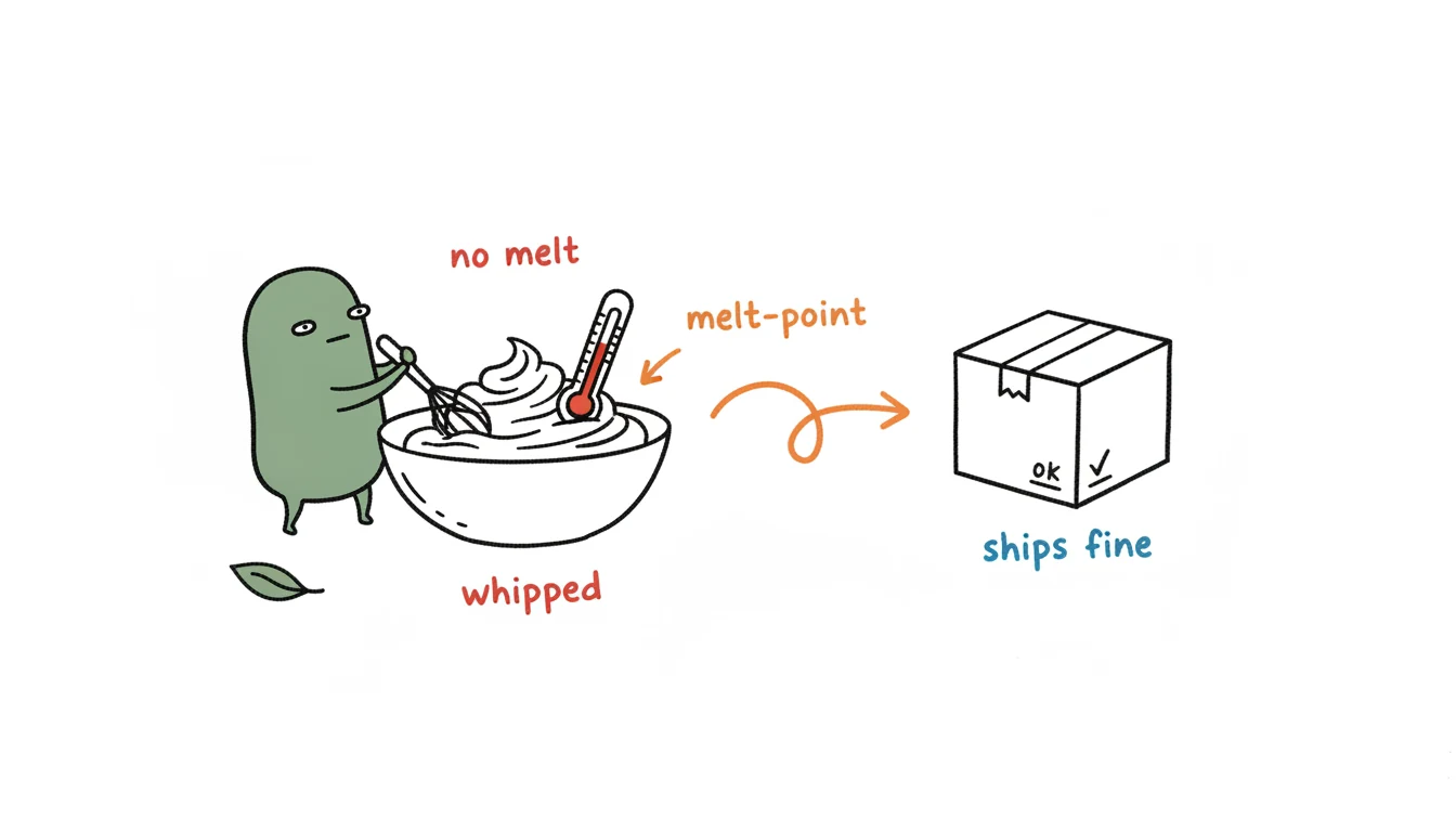 Body butter whipped to spec with a shipping-safe melt point