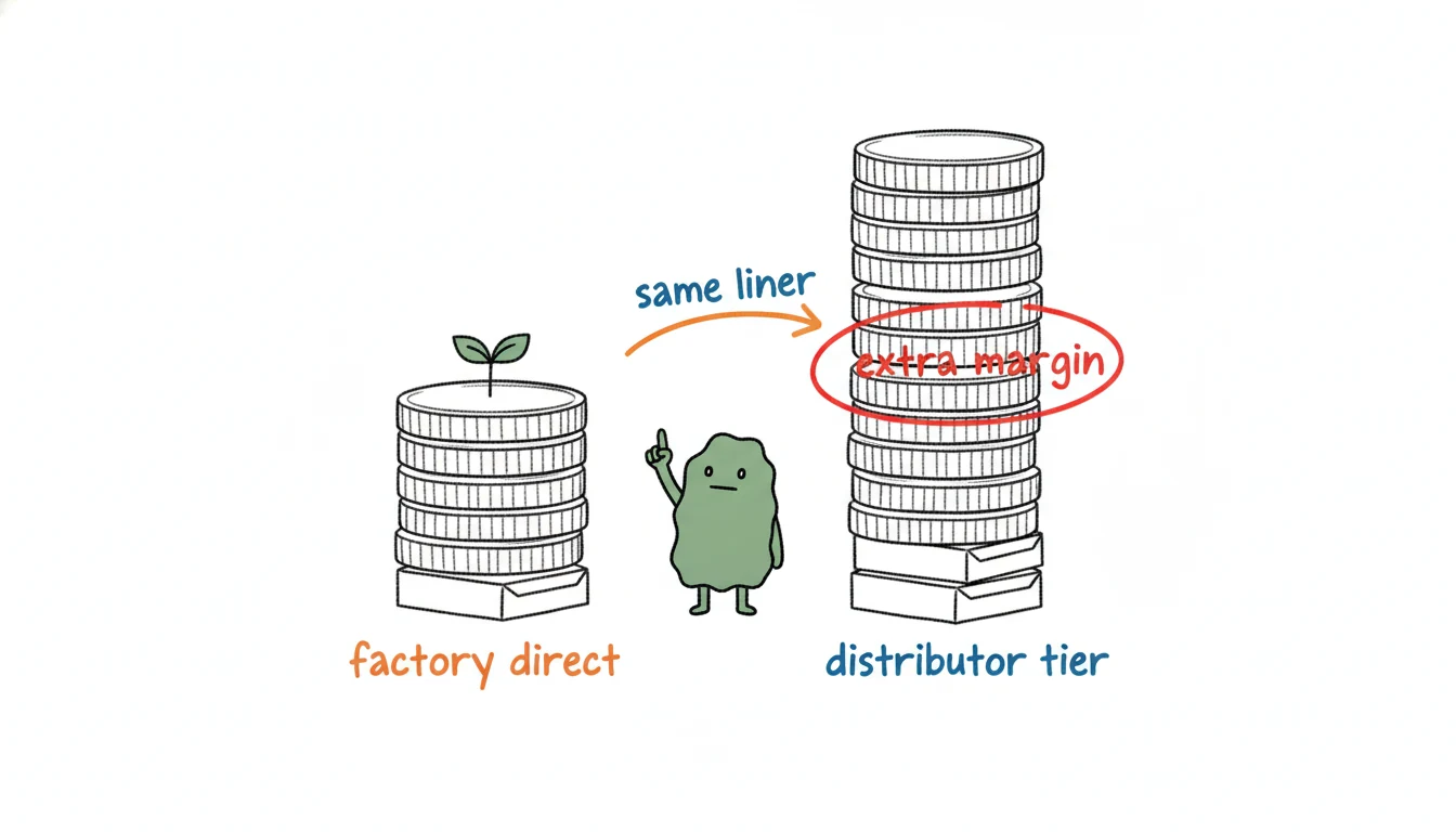 Xiaolv comparing two stacked-coin towers for direct manufacturer vs distributor pedicure liner pricing