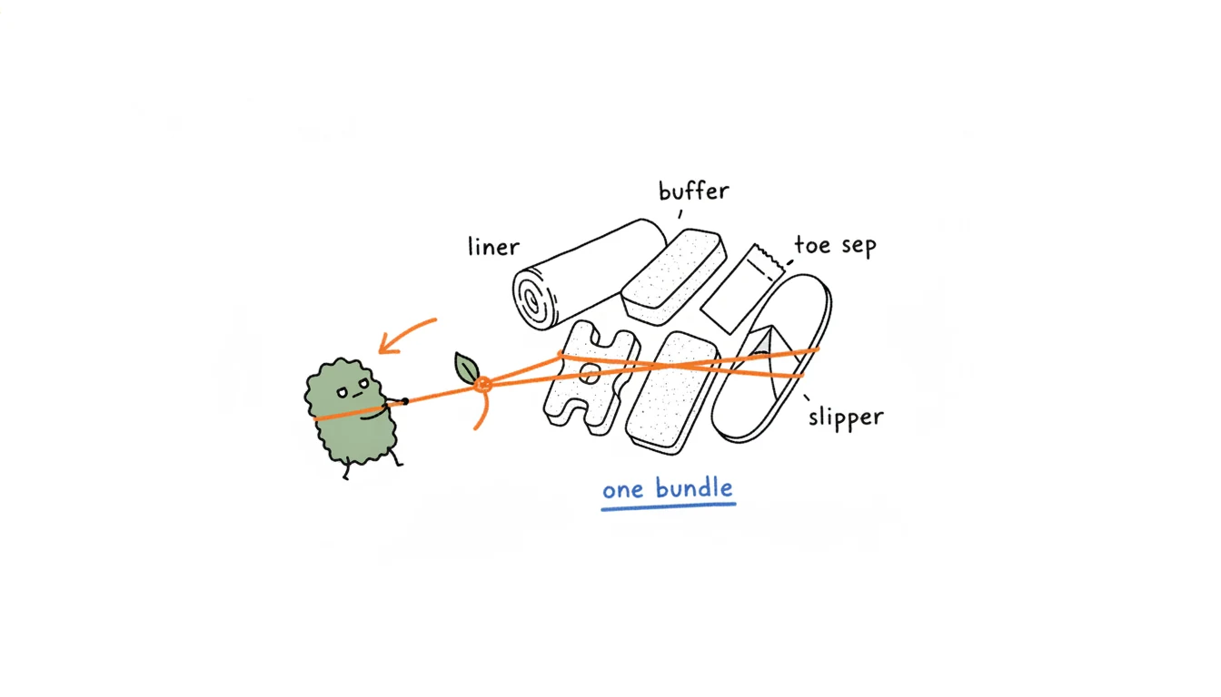 Xiaolv tying a single string around a bundle of disposable pedicure consumables beyond just the liner