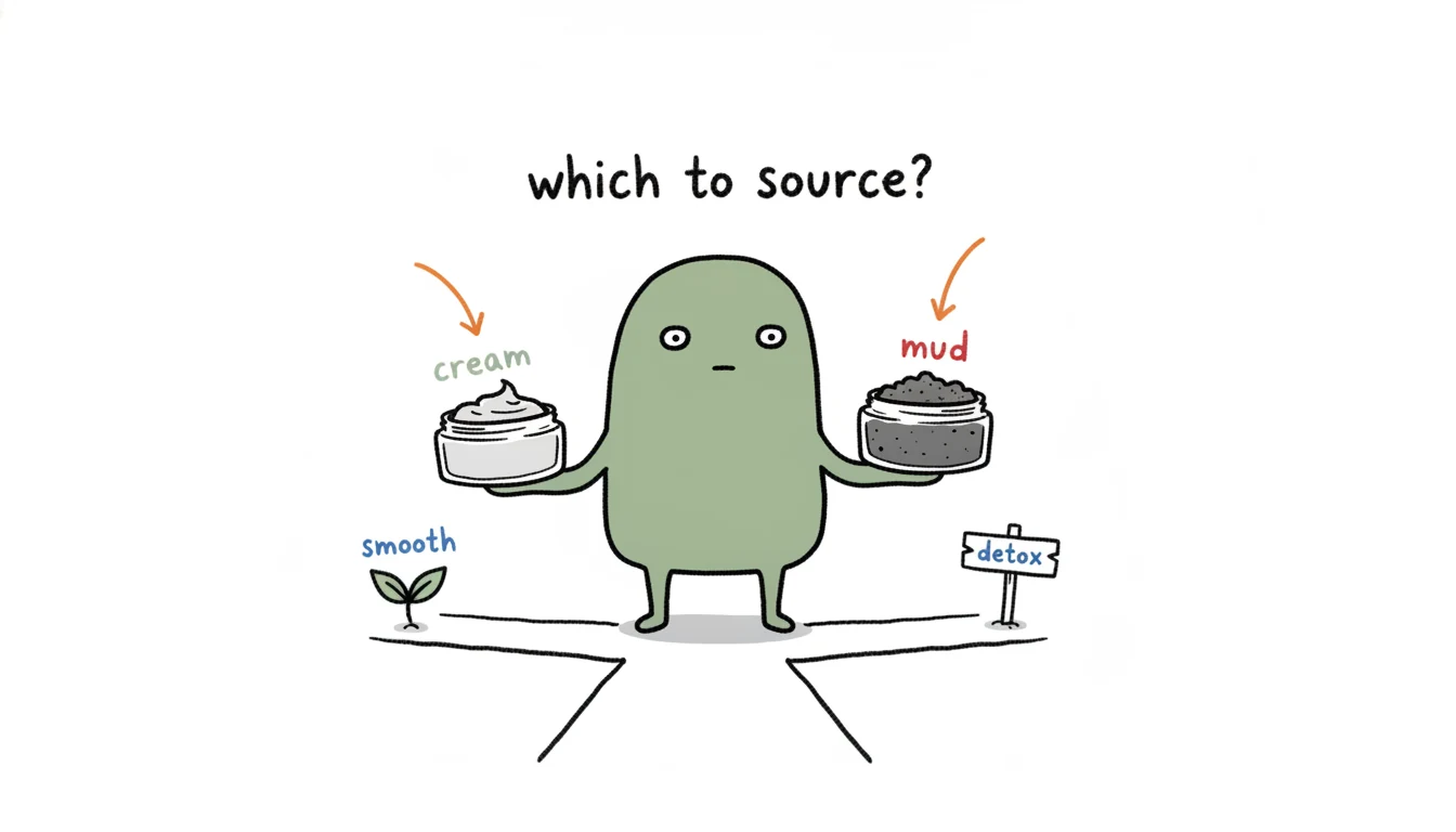 B2B sourcing decision between a creamy private-label foot mask and a mud mask, illustrated as a two-path fork