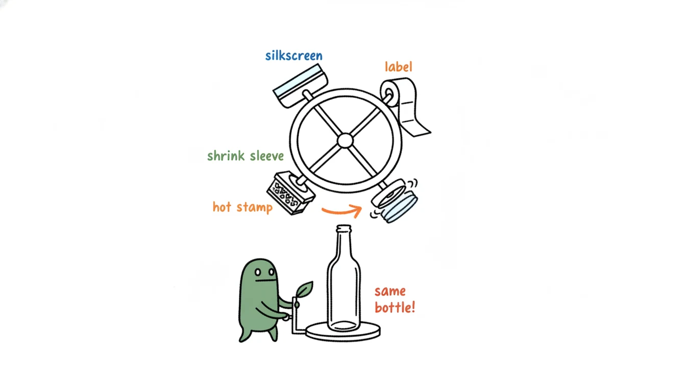 Cuticle oil bottle printing techniques silkscreen label shrink sleeve hot stamping shown as Xiaolv rotating a stamp carousel